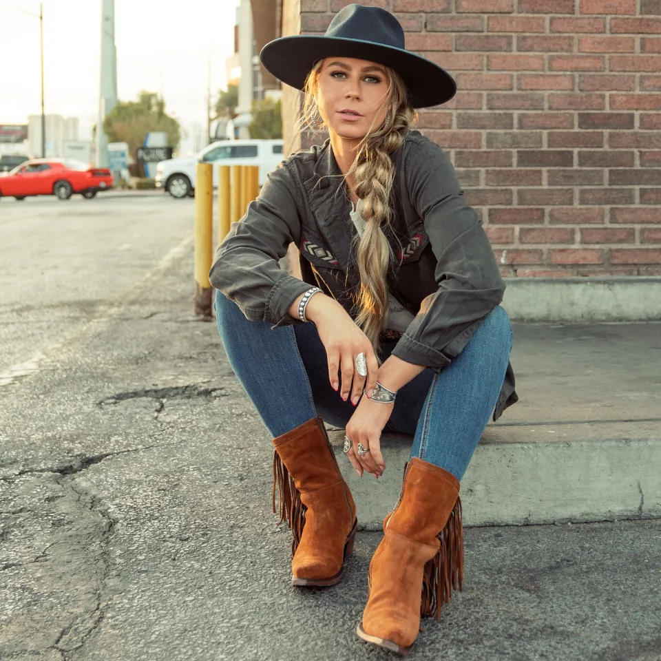 Stetson Halle Suede Fringe Side Zip Boot Brown Best Sale