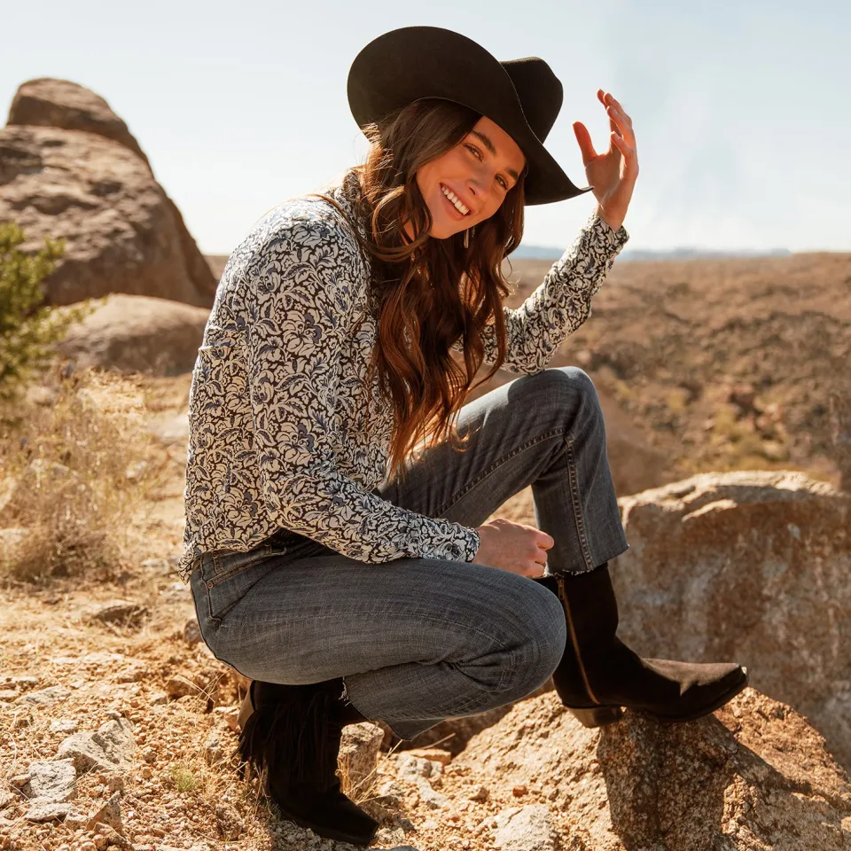 Stetson Halle Suede Fringe Side Zip Boot Black Flash Sale