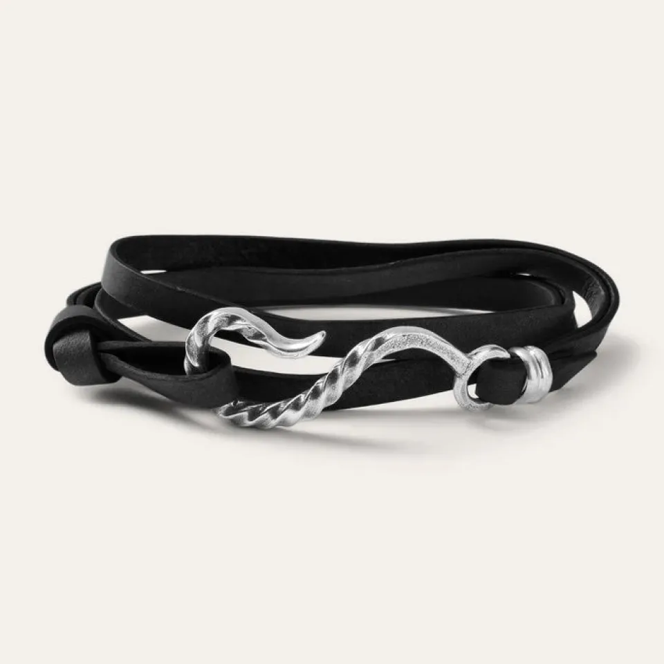 Stetson Hook Leather Bracelet Black Leather Sale