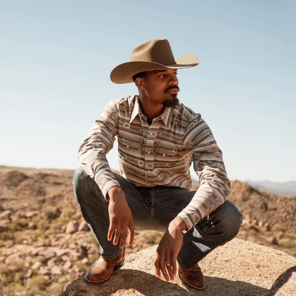 Stetson Horizontal Aztec Print Western Shirt Brown Discount