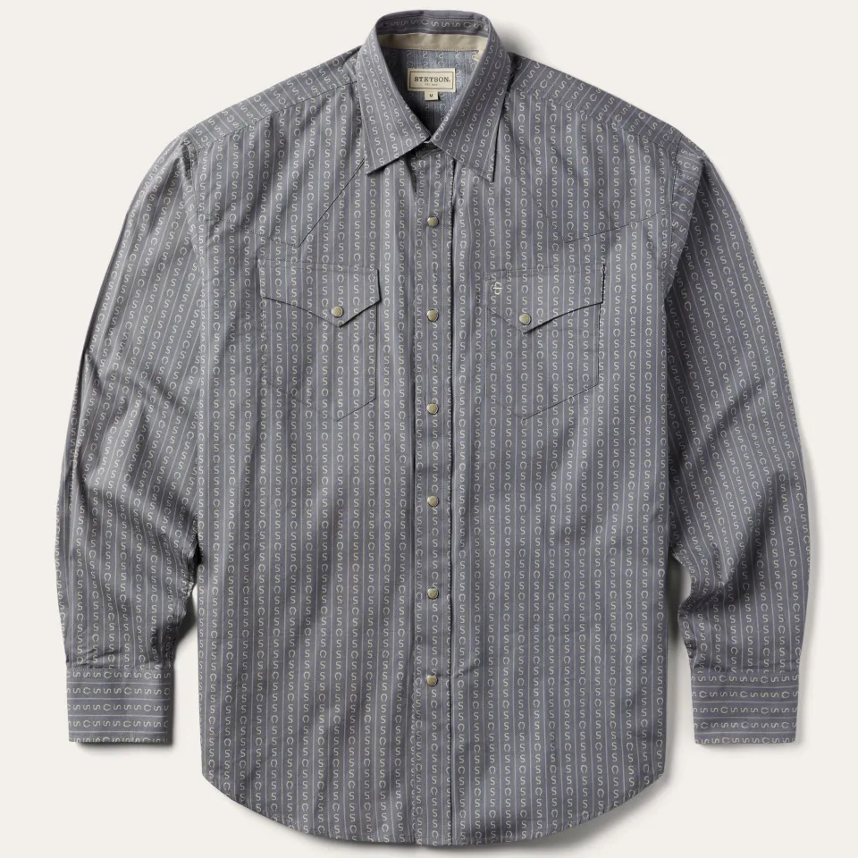 Stetson Horseshoe Stripe Print Shirt Grey Clearance