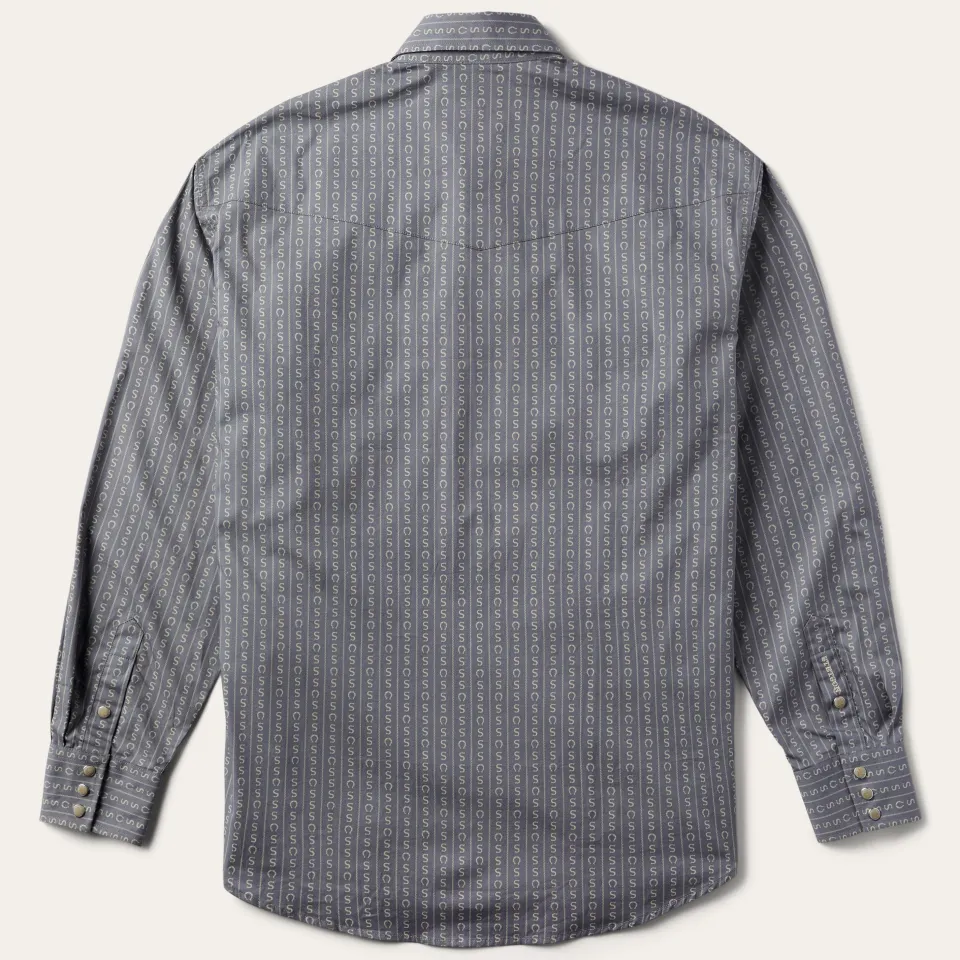 Stetson Horseshoe Stripe Print Shirt Grey Clearance