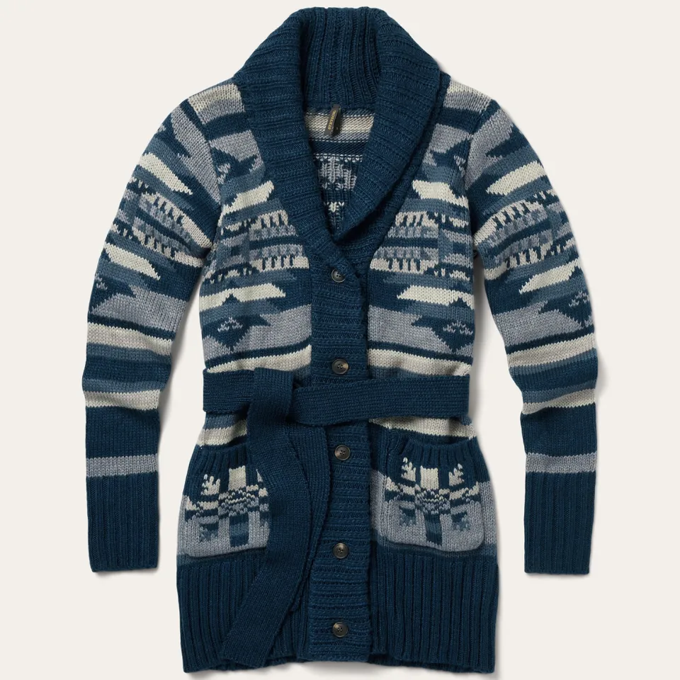 Stetson Indigo Aztec Belted Cardigan Blue Shop