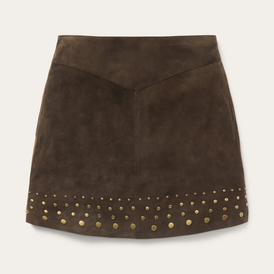 Stetson Lamb Suede Skirt with Nailheads Brown Sale