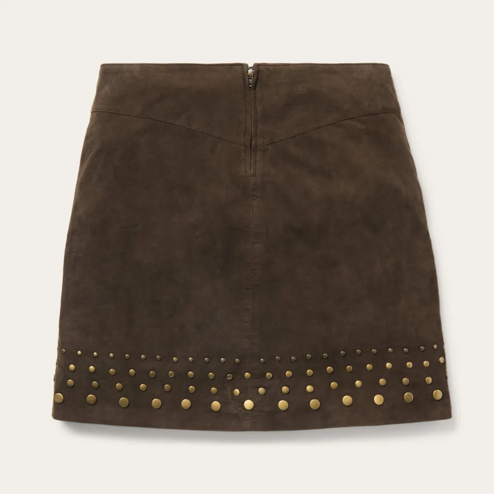 Stetson Lamb Suede Skirt with Nailheads Brown Sale