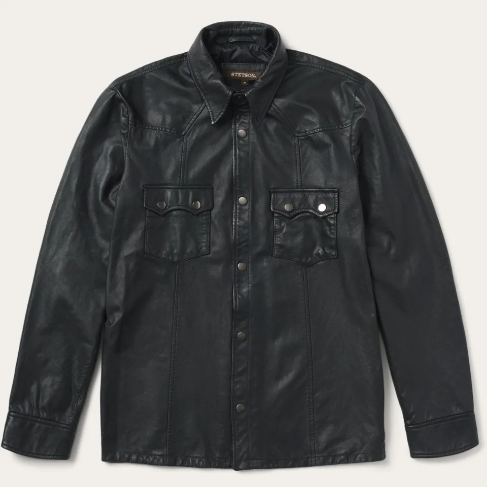 Stetson Leather Western Shirt Jacket Black Online