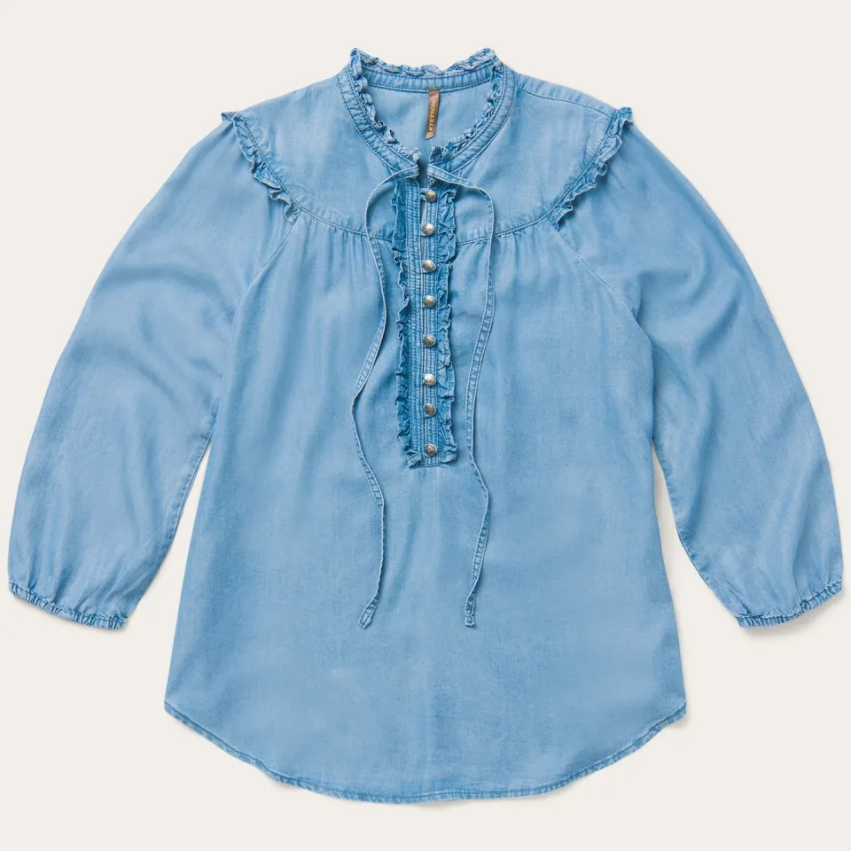 Stetson Lightweight Denim Peasant Blouse Blue Online