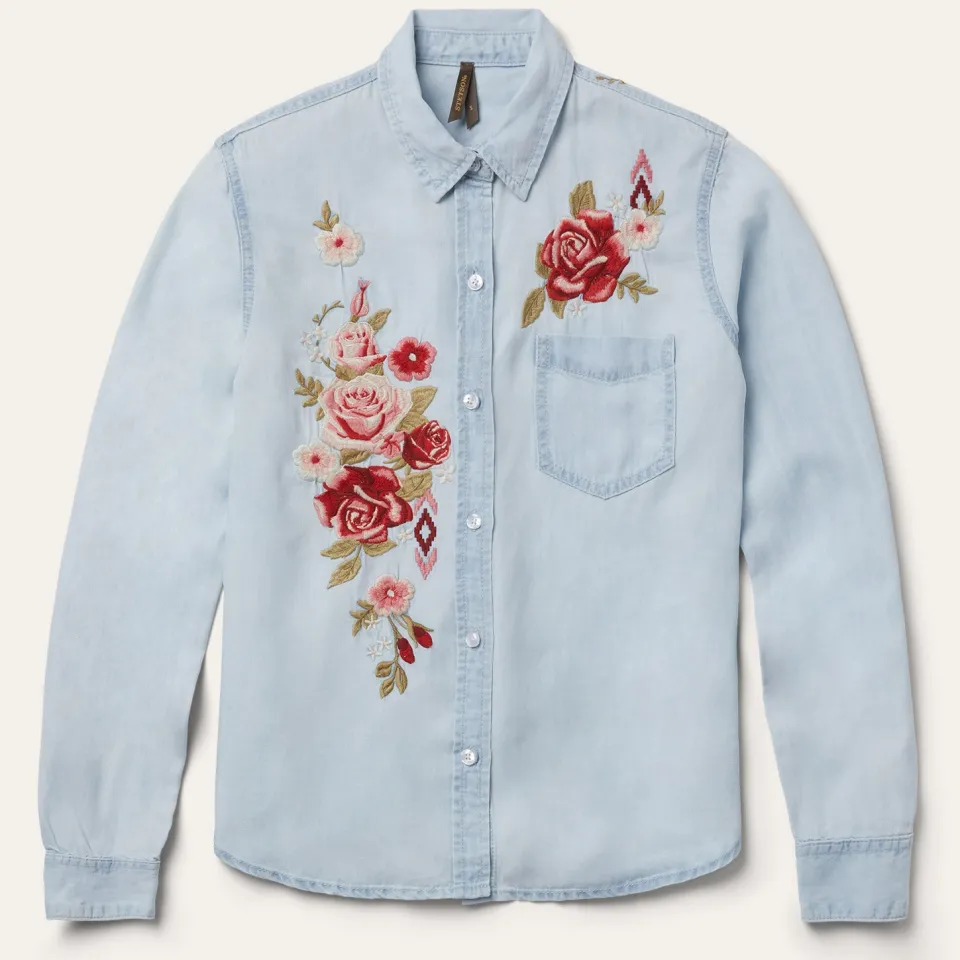 Stetson Long-Sleeved Embroidered Blouse Blue Cheap