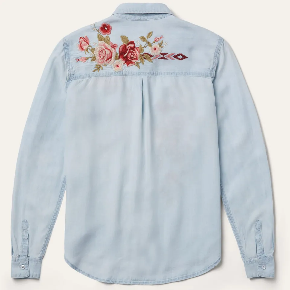 Stetson Long-Sleeved Embroidered Blouse Blue Cheap