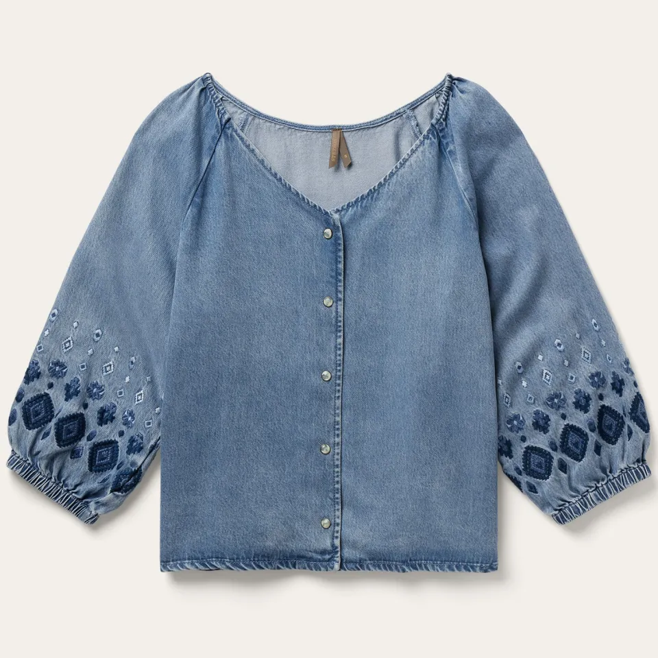 Stetson Lyocell Denim Snap Front Blouse Blue Sale