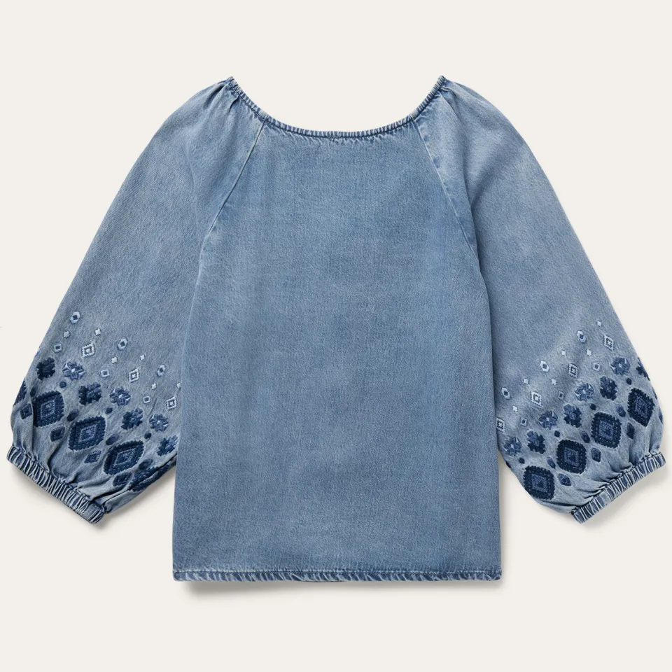 Stetson Lyocell Denim Snap Front Blouse Blue Sale