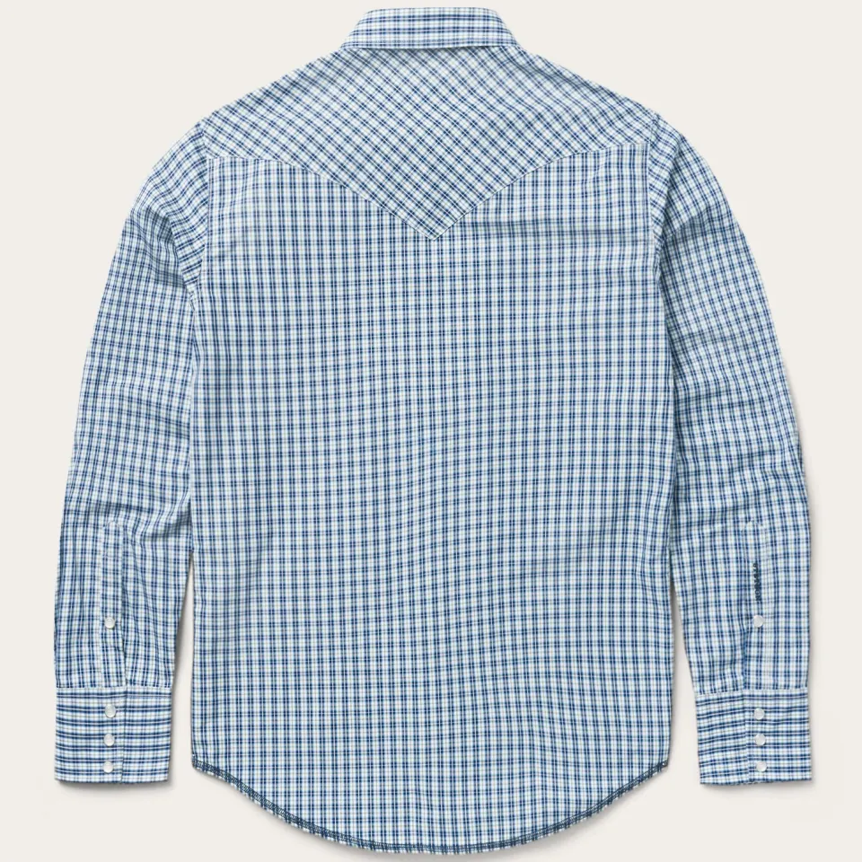 Stetson Modern Snap Front Shirt in Mini Check Blue Fashion