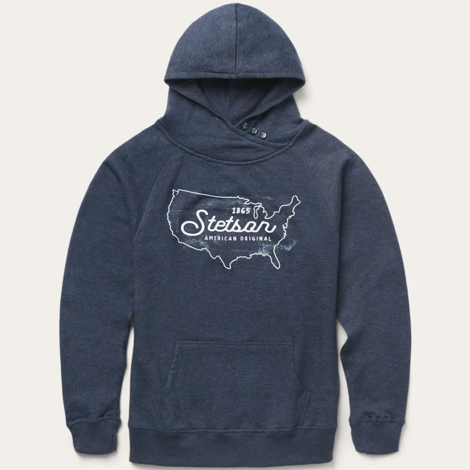 Stetson Navy Heather Fleece Knit Hooded Sweatshirt Blue Sale