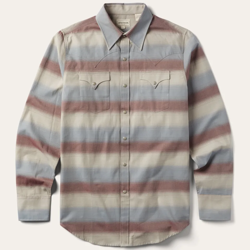 Stetson Ombre Stripe Twill Shirt Wine Fashion