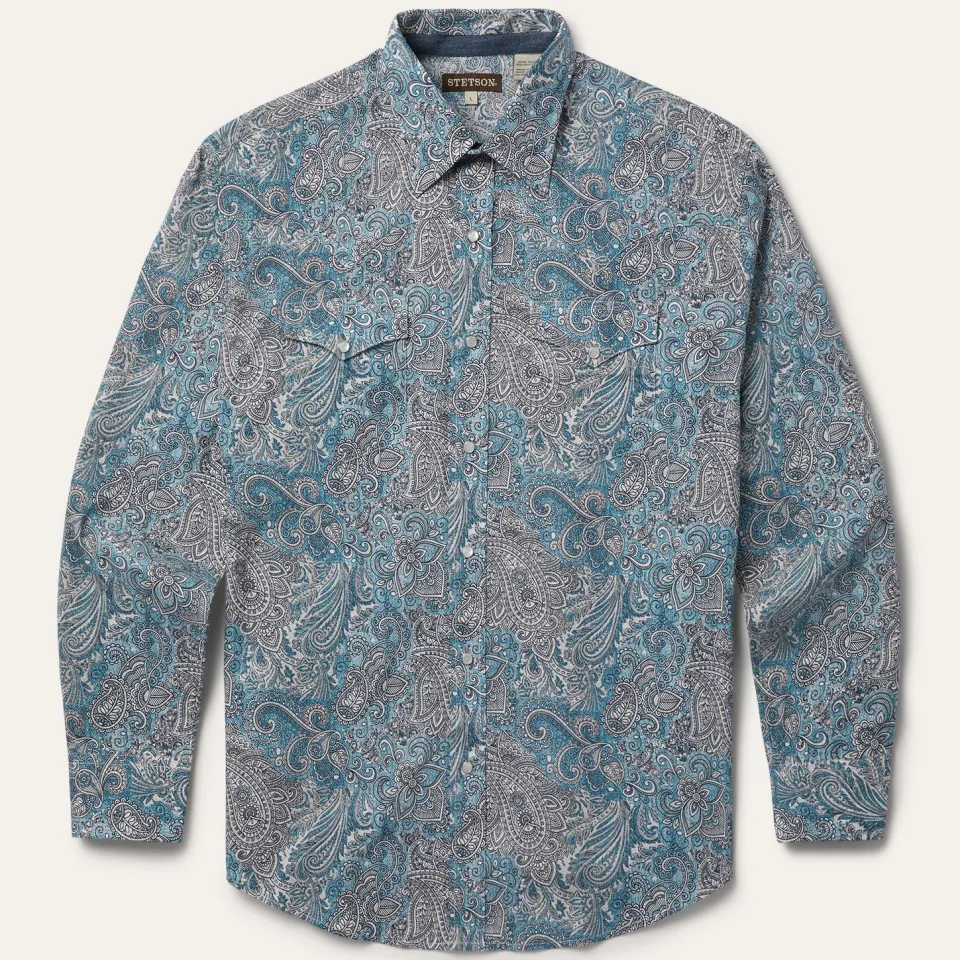 Stetson Paisley Western Shirt Green Cheap