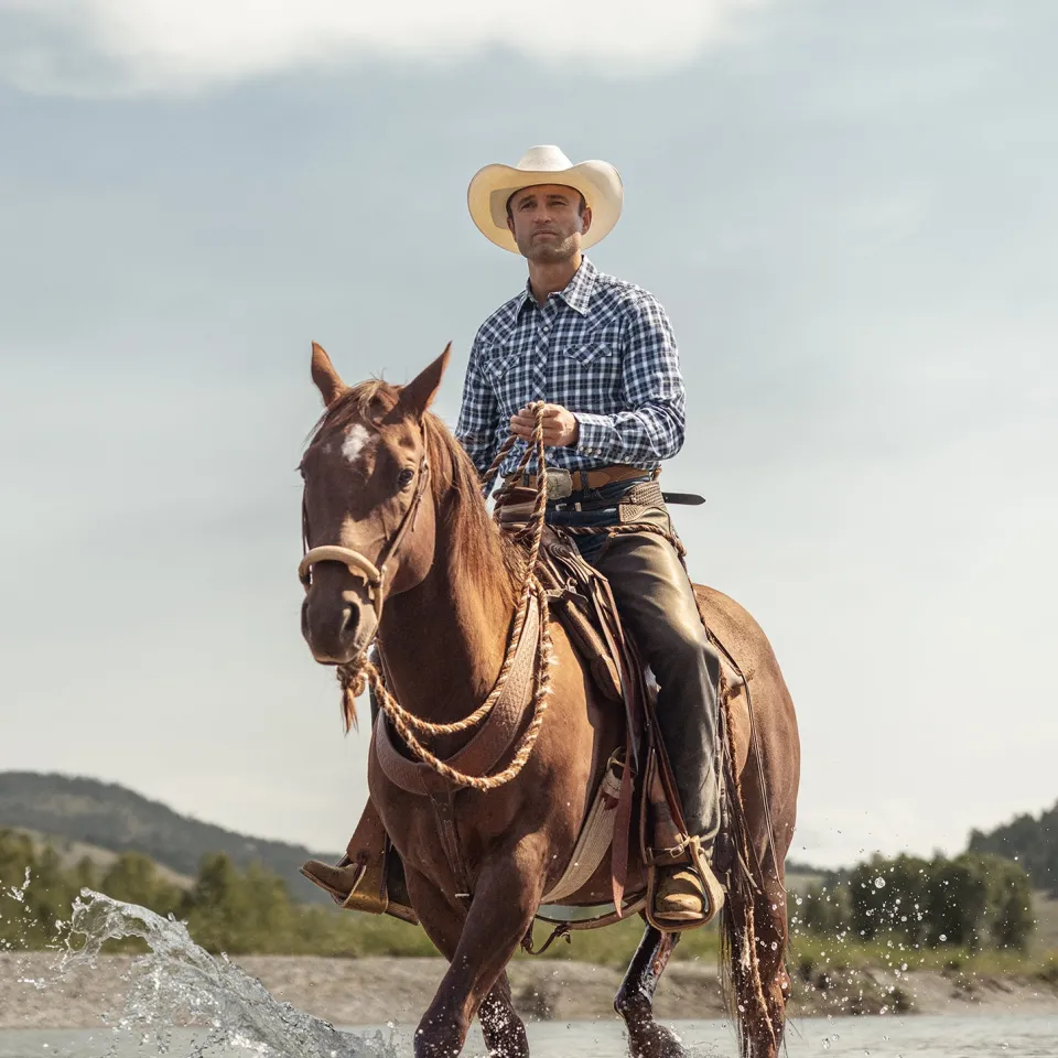 Stetson Plaid Twill Dobby Western Shirt Blue Flash Sale