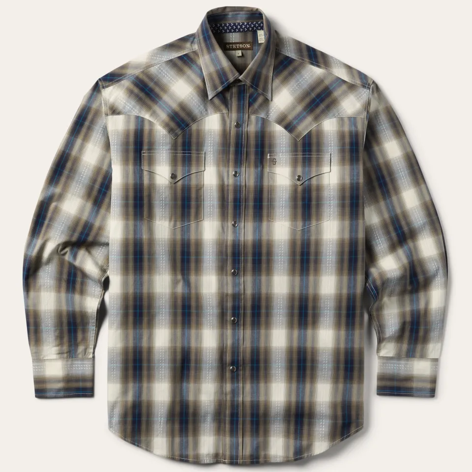 Stetson Ranch Plaid Dobby Western Shirt Brown Fashion