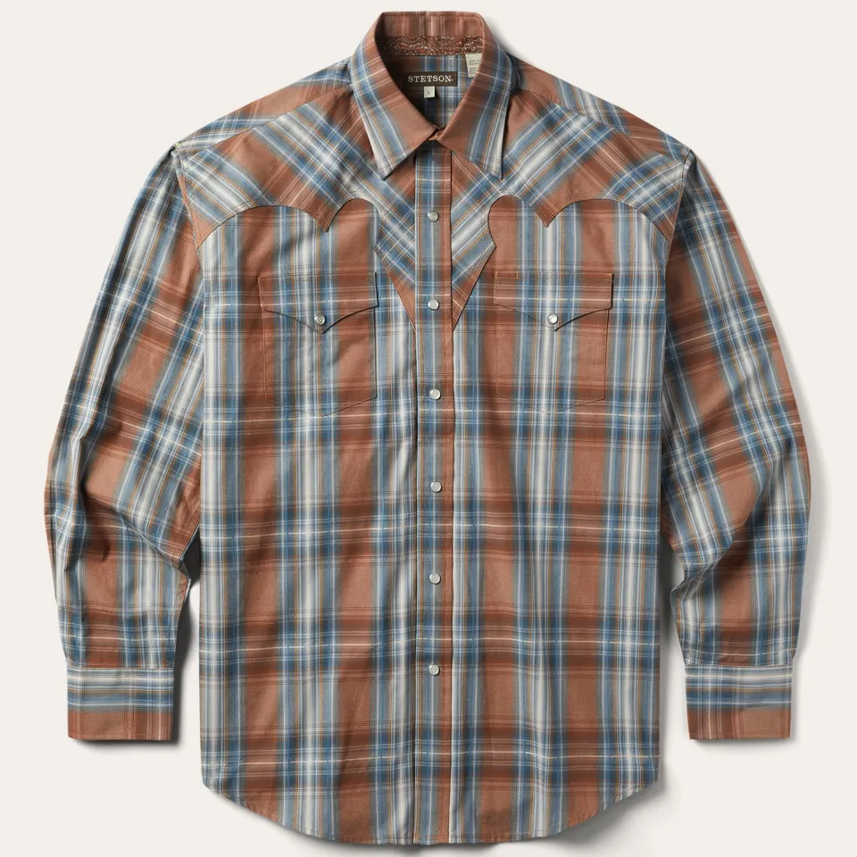 Stetson Rustic Plaid Western Shirt Brown Discount