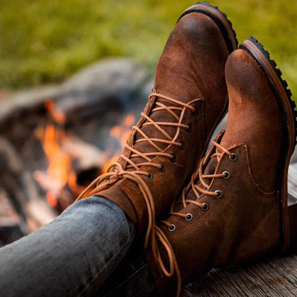 Stetson Sam Lace Up Oiled Suede Lug Boots Brown Clearance