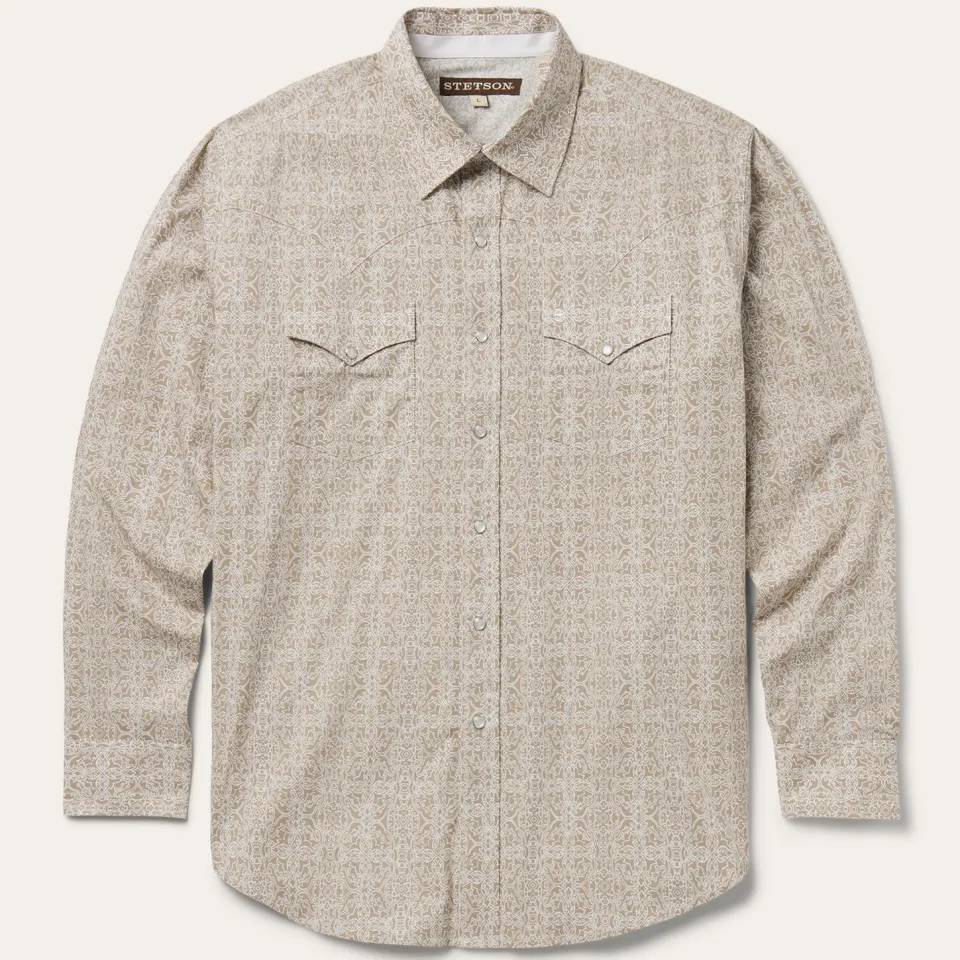 Stetson Sand Medallion Print Western Shirt Brown Flash Sale