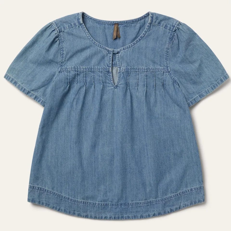 Stetson Short-Sleeved Denim Blouse Blue Clearance