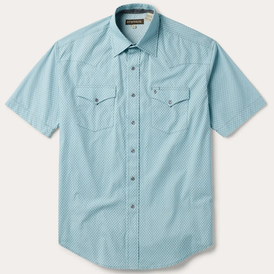 Stetson Silver Diamond Neat Print Short Sleeve Western Shirt Blue Online