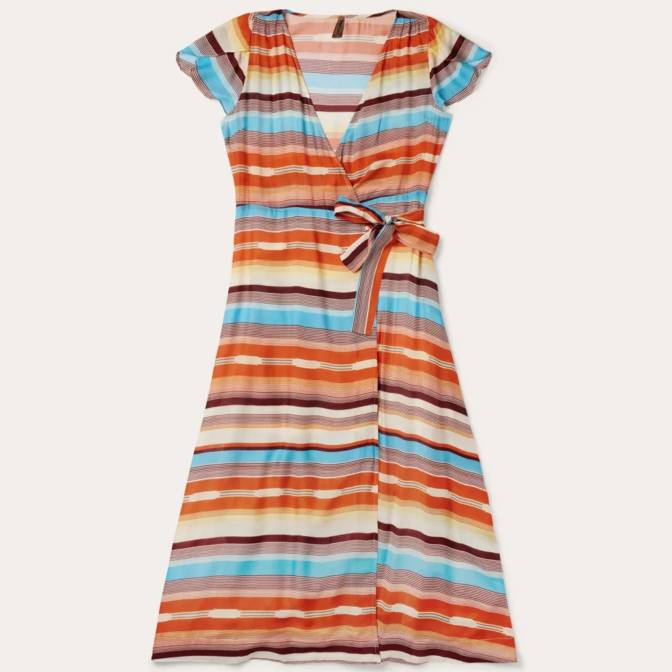 Stetson Sunset Serape Print Rayon Herringbone Wrap Front Dress Multi Sale