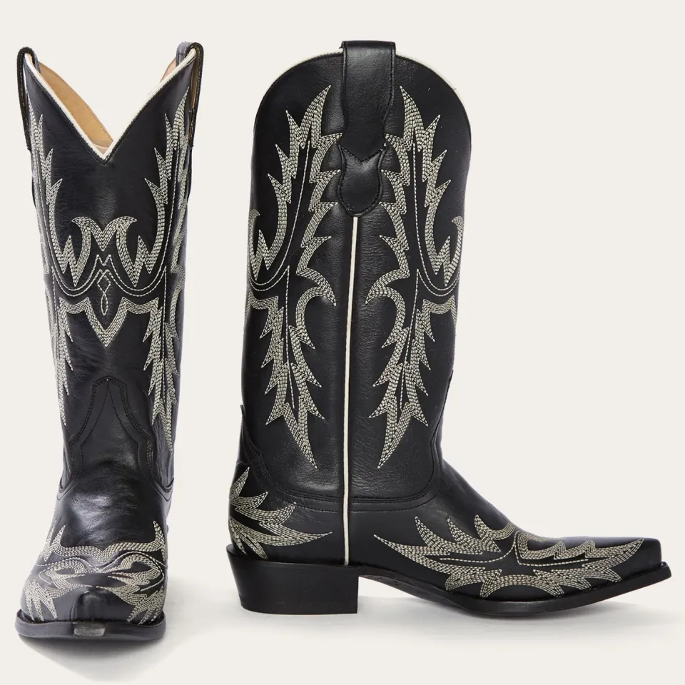 Stetson Tina  White Flame Embroidered Cowboy Boot Black Clearance