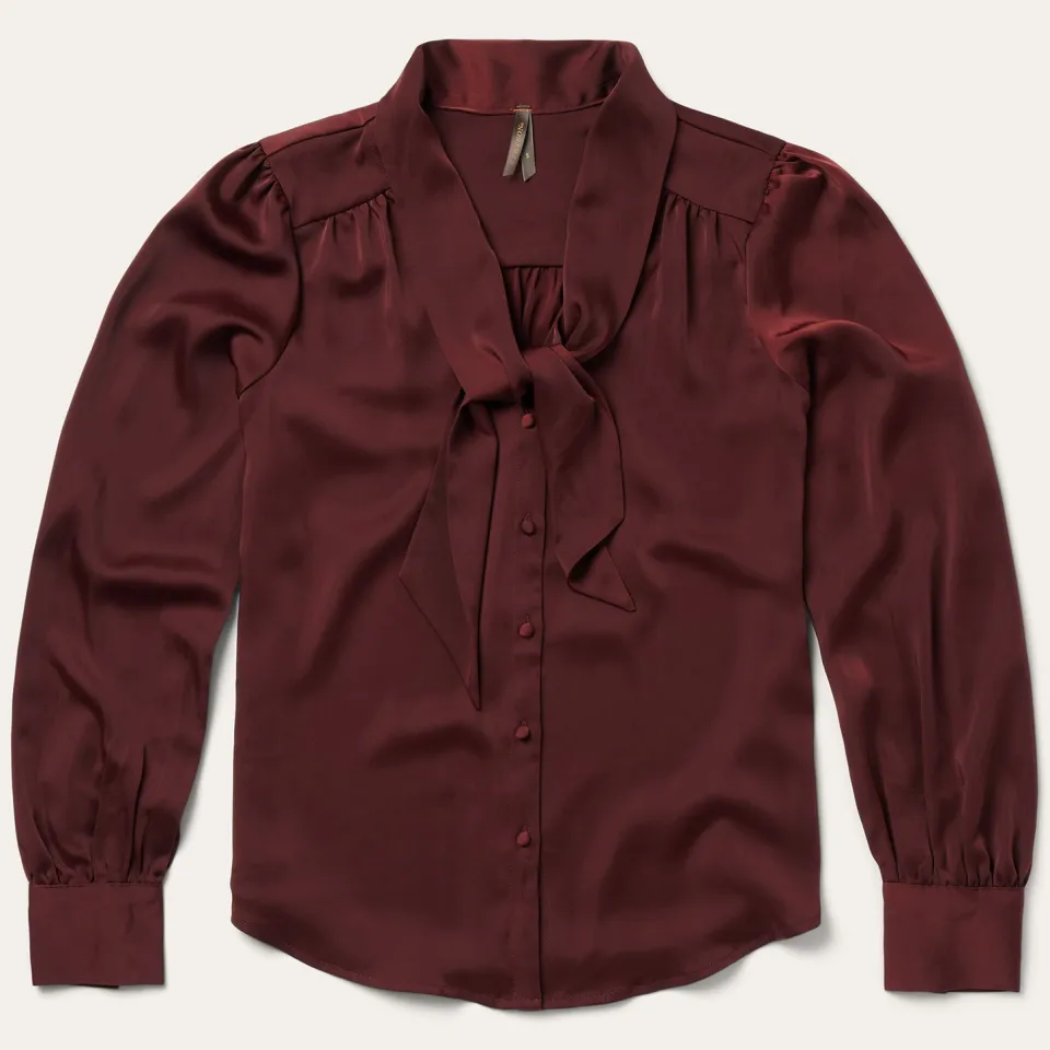 Stetson Wine Satin Blouse Red Flash Sale