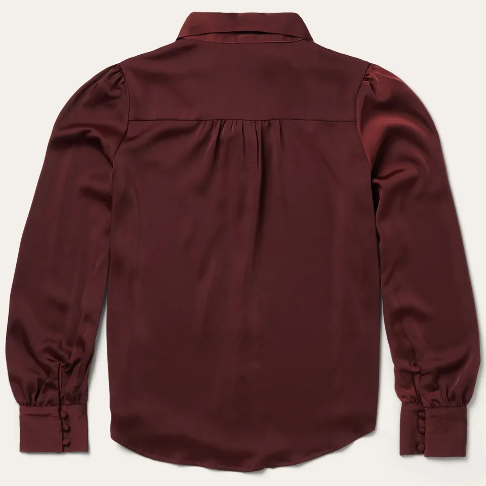 Stetson Wine Satin Blouse Red Flash Sale